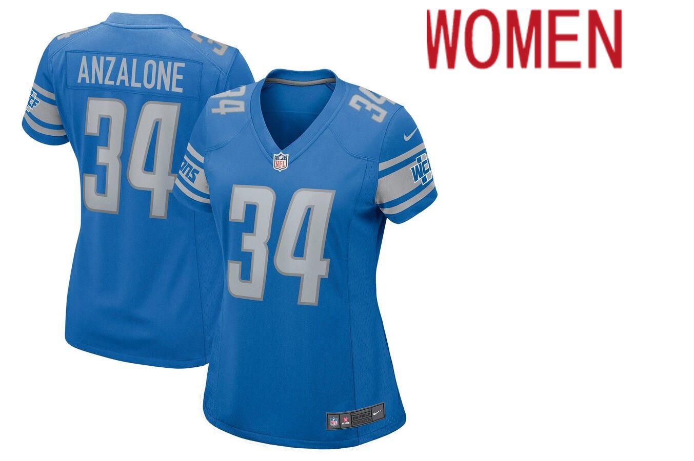 Women Detroit Lions #34 Alex Anzalone Nike Blue Nike Game NFL Jersey->women nfl jersey->Women Jersey